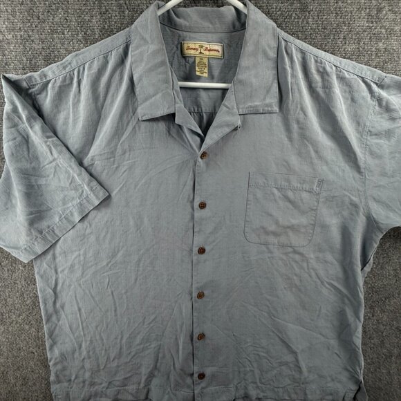 Tommy Bahama Sails Call Hula Girl Embroidered Hawaiian Shirt Blue 2XL Silk Adult - Picture 9 of 16